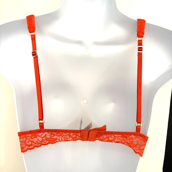 VICTORIA'S SECRET Orange Lace Y2K Triangle Bra VTG Sexy Little Things Bralette L - Picture 3 of 8